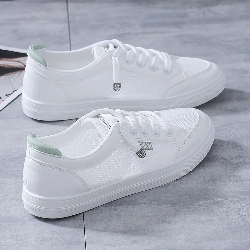 Women\'s Vulcanize Shoes Casual Sneakers Spring Summer Breathable Flats Solid Color Mesh Shoes Fashion White Shoes Flat Sneakers