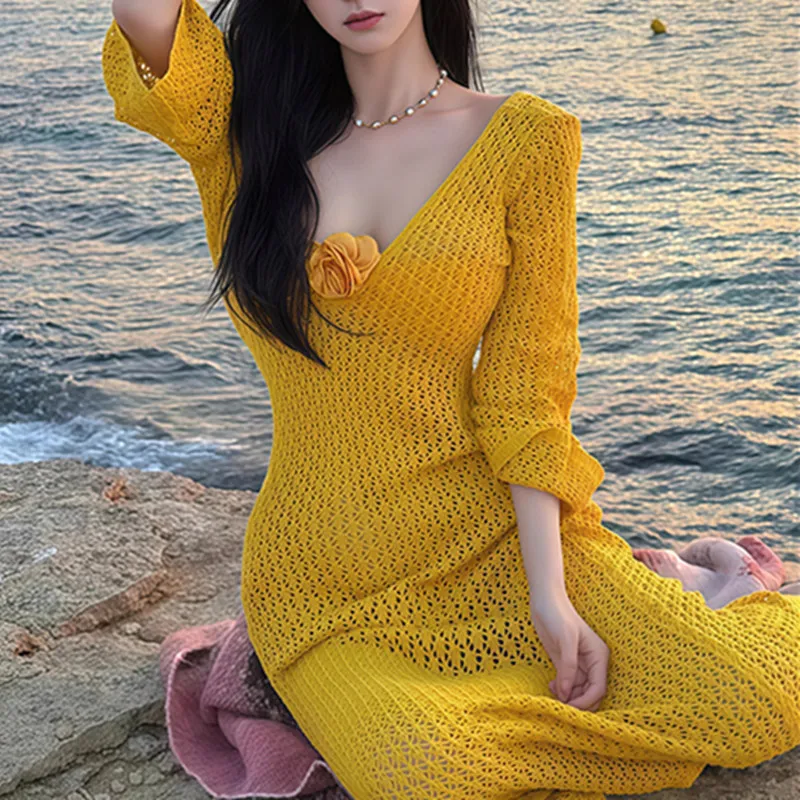 Damski strój kąpielowy tankini na lato 2025, słodki kostium kąpielowy 3-częściowy/zestaw, ochrona przed słońcem, seksowna długa sukienka, odzież plażowa na wakacje, cienki strój kąpielowy.