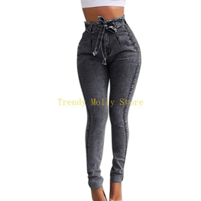 N5KB Mulheres borla Fringe Tassels High Stretch Skinny Jeans Bodycon Lápis Ponta crava faixas faixas
