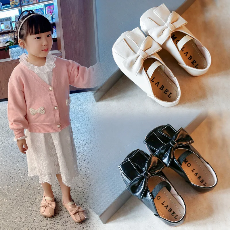 Kids Leather Shoes Fashion Little Girls Princess Bow Shoes Spring Baby Toddler Children Flats Dress Shoes Mini Melissa Shoes