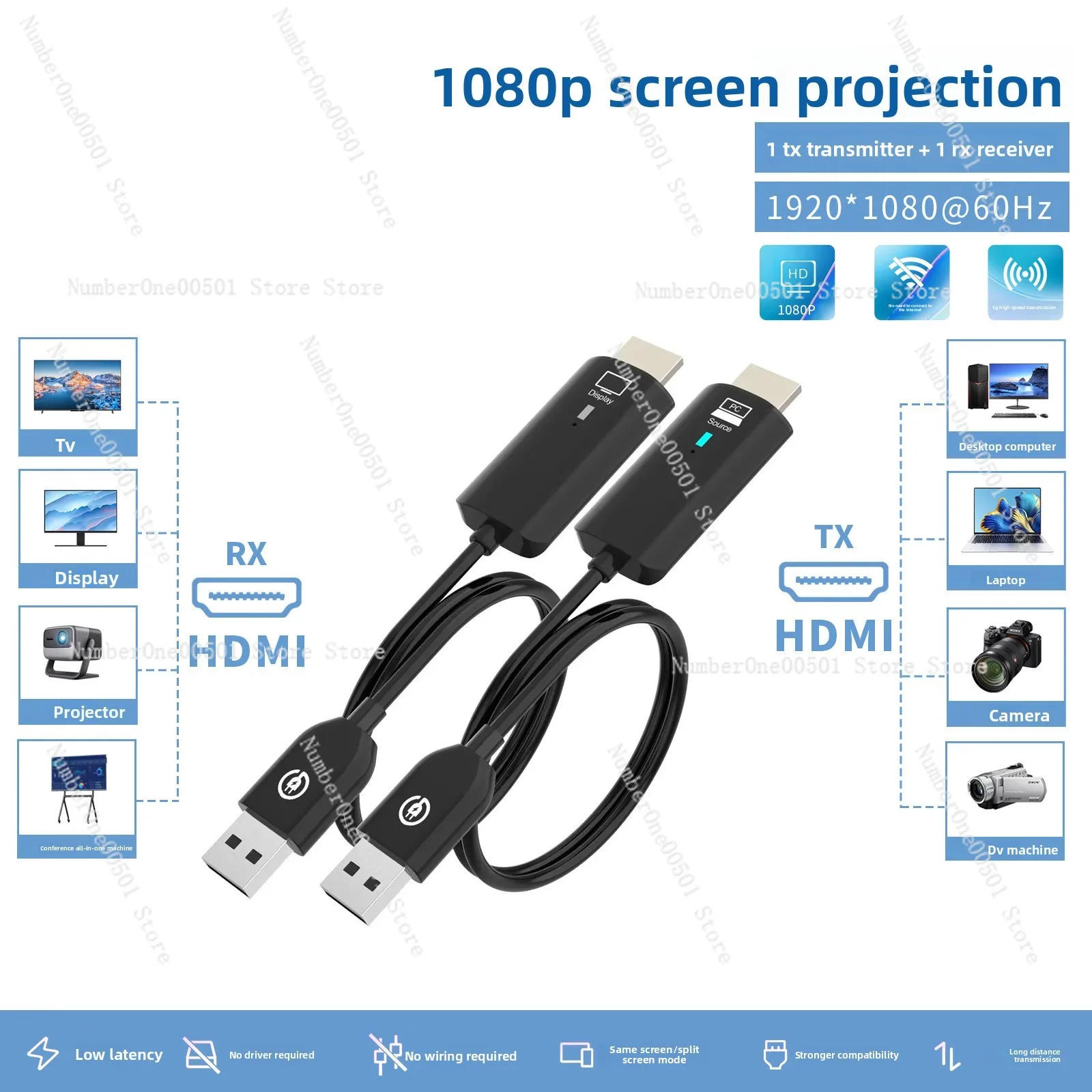Wireless HDMI transmitter and receiver extender 1080P 5G 30 meters distance audio and video transmission