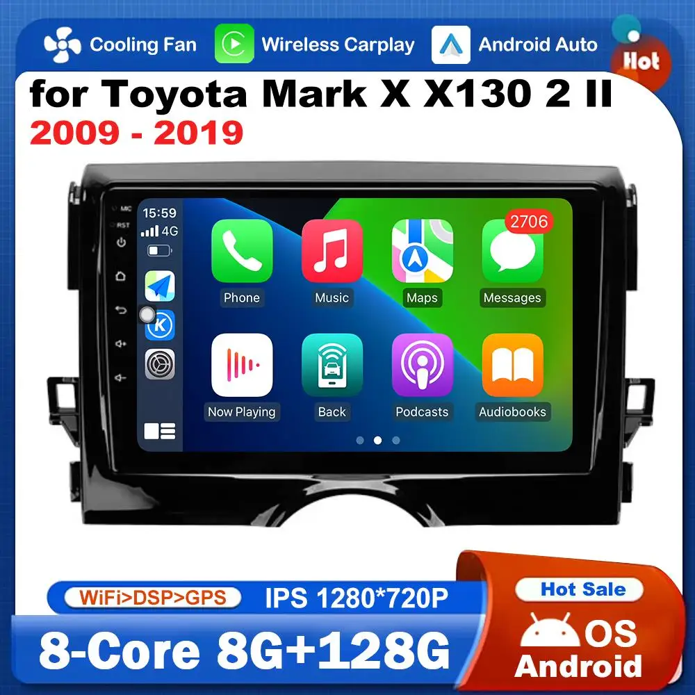 

Android System BT Carplay for Toyota Mark X X130 2 II 2009 - 2019 Car Radio Multimedia Player 2.5D Screen GPS Navigation WiFi+4G