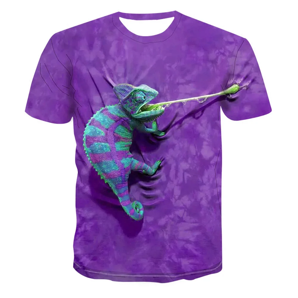 Funny Chameleon T-Shirts Animals Lizard 3D Print Summer Men\'s Women Short Sleeves T Shirt Harajuku Y2k Tops Tees Kids Clothing