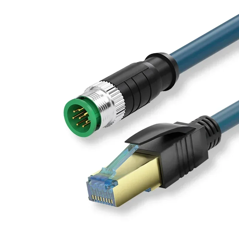 Waterproof M12 to RJ45 Network Line ip67 CAT7/CAT6A RJ45 to 4Pin 8Pin A/D/X Type Encoded Connector Cable Double Shielded Wire