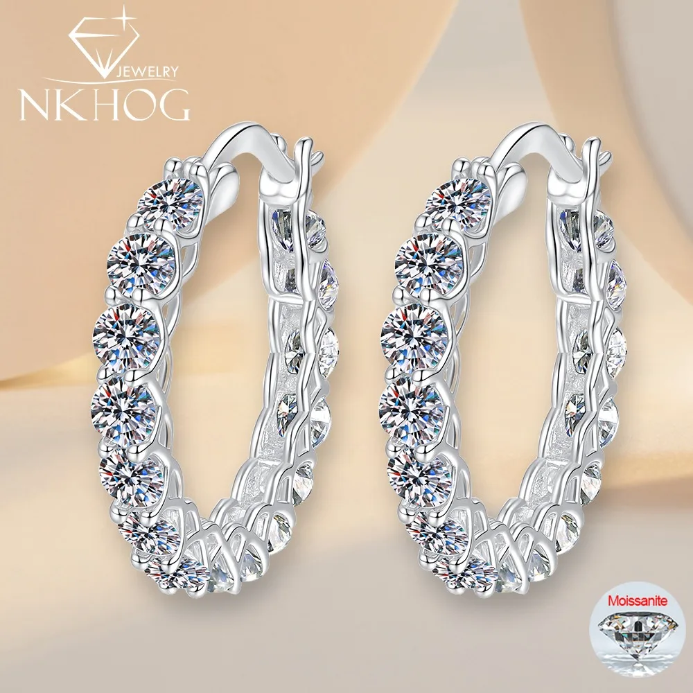 

NKHOG 3CTTW Full Moissanite Hoop Earrings For Women 925 Sterling Silver Luxury Diamond Wedding Ear Stud Gifts Fine Jewelry GRA