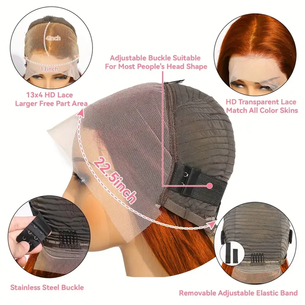 شعر مستعار بدانتيل أمامي شفاف للنساء ، موجة عميقة ، شعر بشري ، كثافة ، زنجبيل برتقالي ، شعر مستعار مجعد عميق ، عقدة مبيضة ، 13*4 ، #