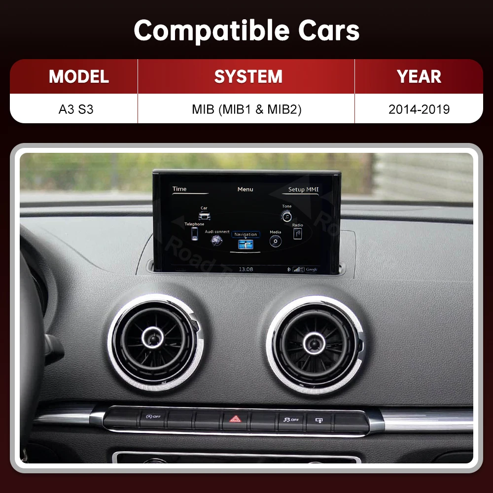 US 12.3 RoadTop Ultra-Narrow Linux HD Screen For Audi A3 S3 B9 MIB MIB2 2014-2019 Multimedia Car Stereo Touchscreen, Support Wireless CarPlay, Android Auto, Mirrorlink, Retains OEM