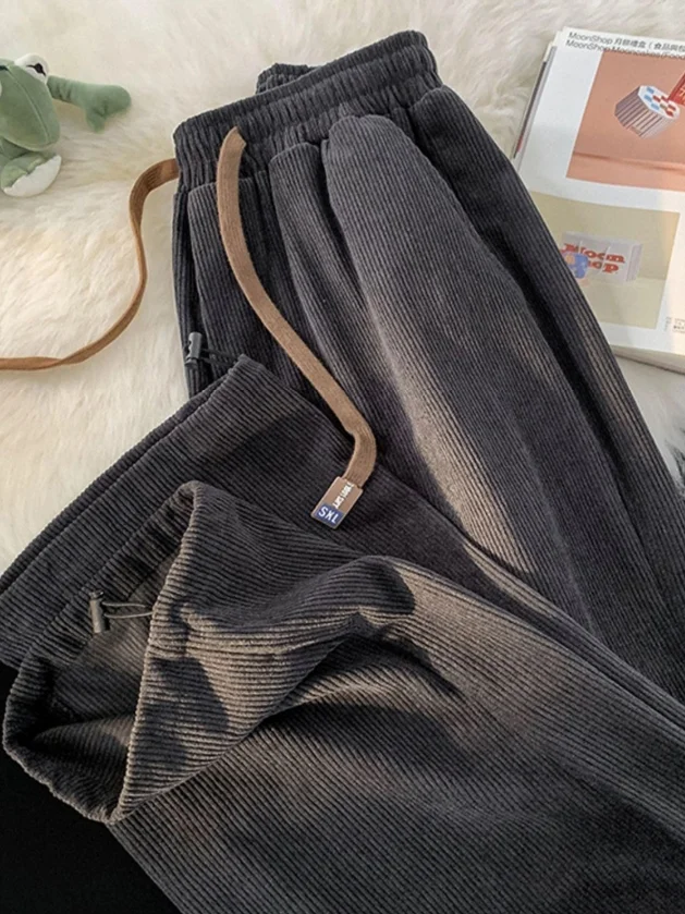 Dames dunne corduroy broek met rechte pijpen lente herfst Koreaanse stijl casual sport losse broek met manchetten