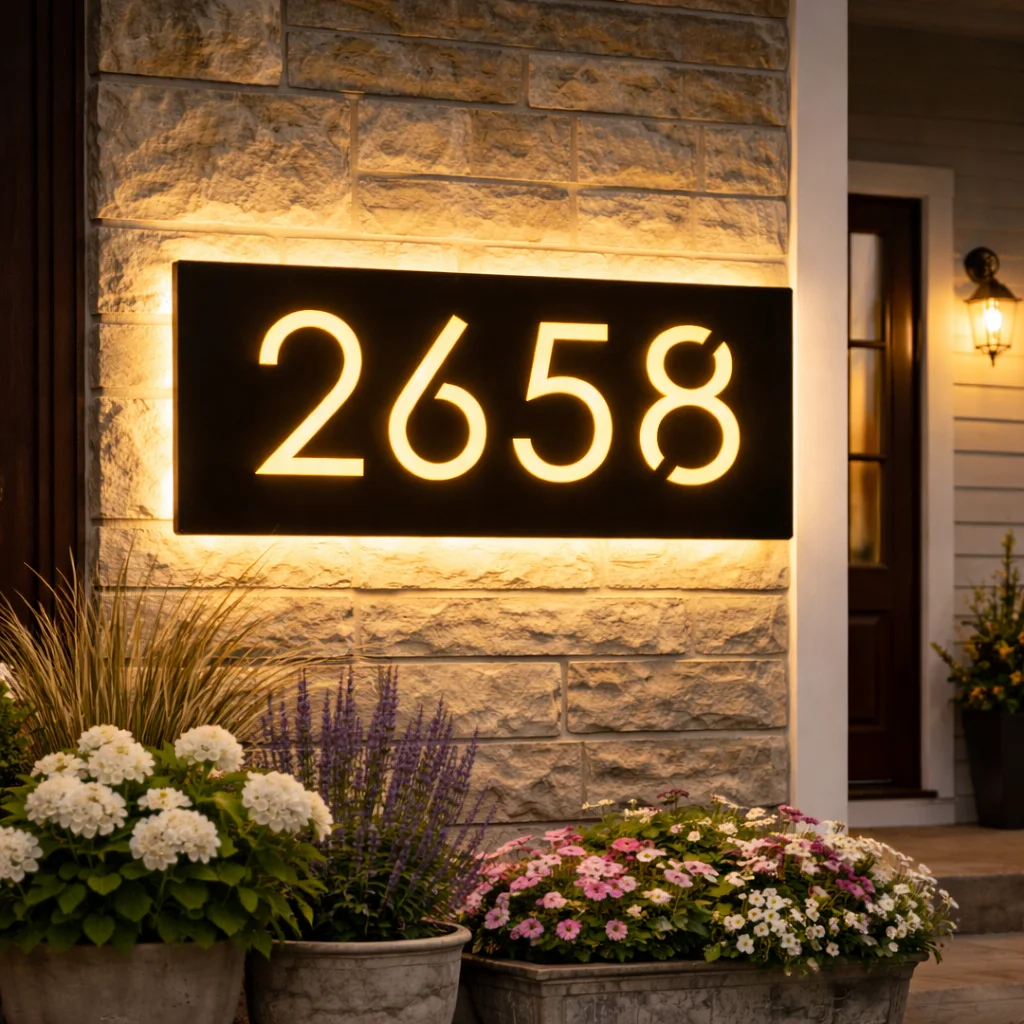 LED Light Personalized House Number Sign Acrylic Modern Home Wall Backlit Outdoor Illuminated Plate 3D Digital Address Plaque - view 4