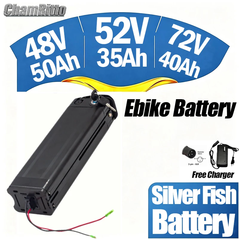 

52v SilverFish Lithium Bike Battery 48 Volt 30ah Batterie Vélo 36v 13Ah Duotts S26 Battery 60v72v 20 30ah 40ah 50ah 60ah Battery