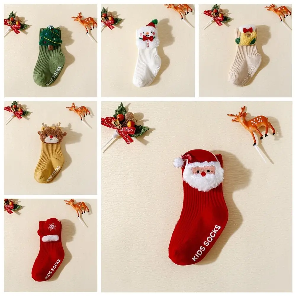 ถุงเท้าเด็กอ่อนเนื้อนุ่มสบายสำหรับคริสต์มาส ถุงเท้าเด็กหัดเดินกันลื่น ถุงเท้าเด็กทารกแบบหนา ถุงเท้าเด็กเล็กสำหรับปีใหม่