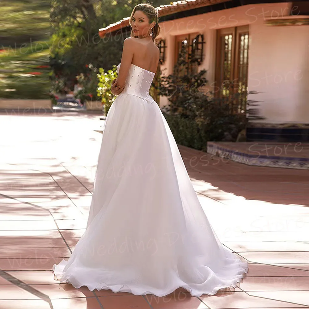 Vestidos De Novia elegantes De línea A para mujer, Vestido De Novia Sexy sin tirantes sin mangas, vestidos De Novia con espalda descubierta personalizados, Vestido De Novia