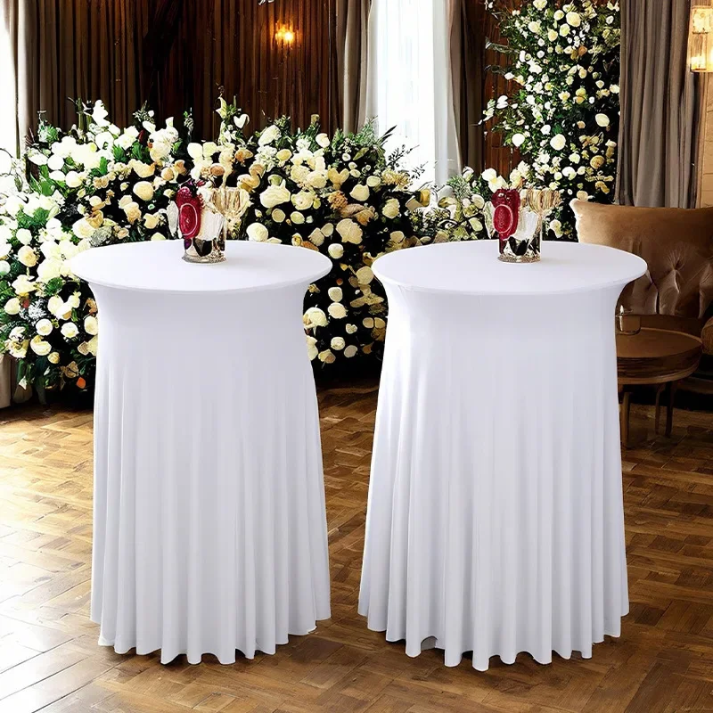 20 Colors Round High Top Stretch Spandex Cocktail Tablecloths with Skirt Wrinkle Free Cocktail Table Cover Wedding Party Banquet
