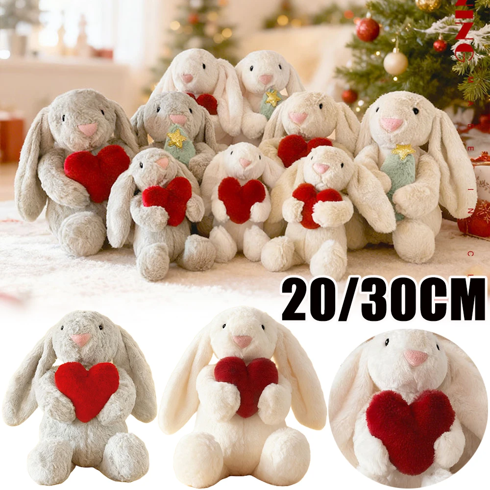 

Cute Floppy Ear Bunny Plush Toy Holding Red Heart Adorable Soft Stuffed Animal Gift for Girlfriend Valentine Love Present