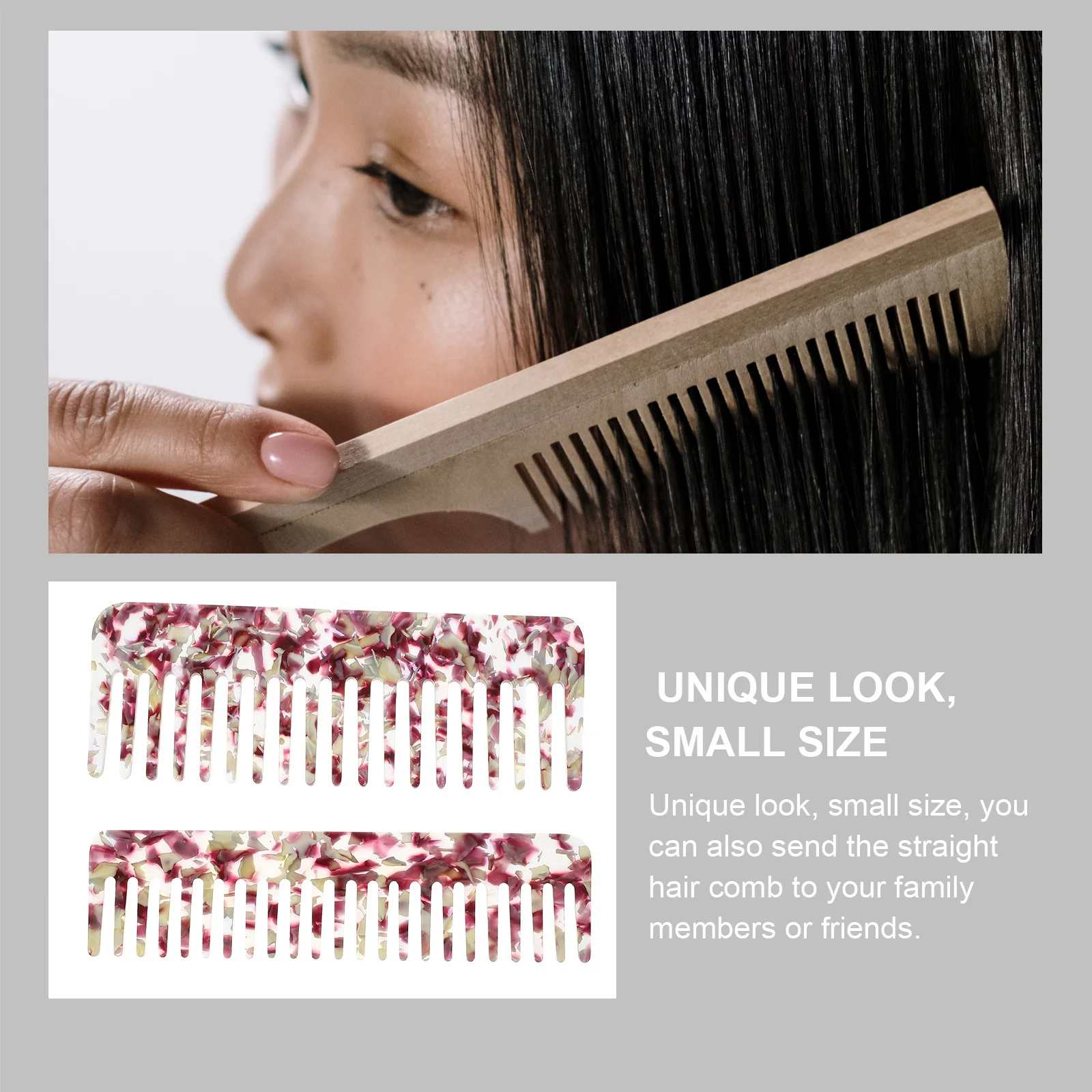 

2Pcs Marble Pattern Wide Tooth Hair Comb Sturdy Detangler Combs Small Size for Home Travel Scalp Relaxation Hair Styling