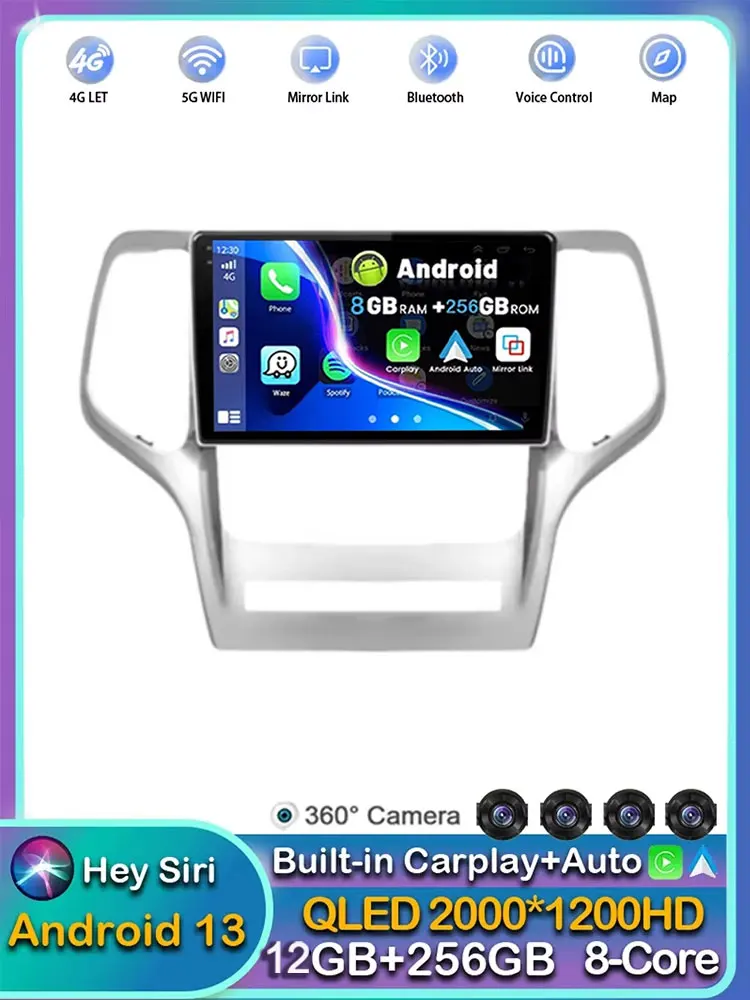 Android 15 voor Jeep Grand Cherokee 2008 2009 2010 2011 2012 2013 QLED scherm autoradio multimediasysteem Carplay Auto navigatie - afbeelding 2
