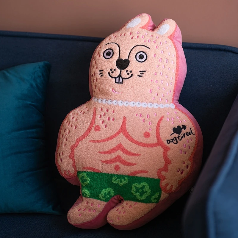 Muscular Rabbit Plush Pillow Cute Quirky Bunny Soft Hug Cushion For Kids Teens Home Sofa Bed Decor Gift For Birthday Couples