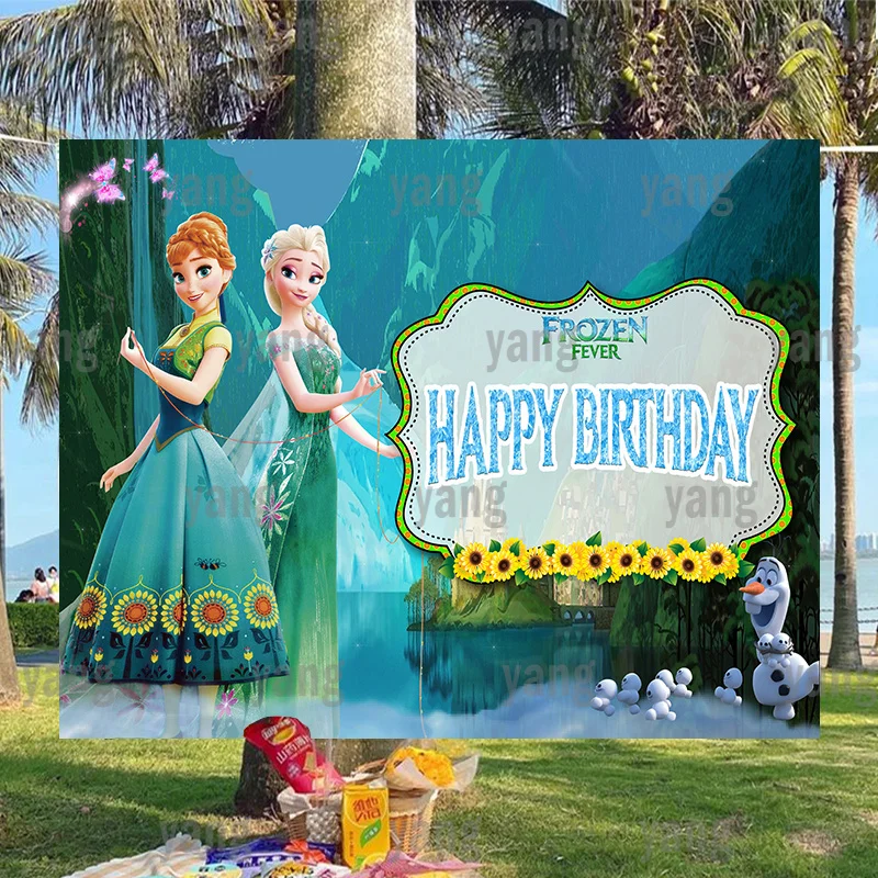 Fond de photographie personnalisé Disney Elsa Anna, la reine des neiges, la fièvre, fête d'anniversaire, princesse Olaf, fond de photographie