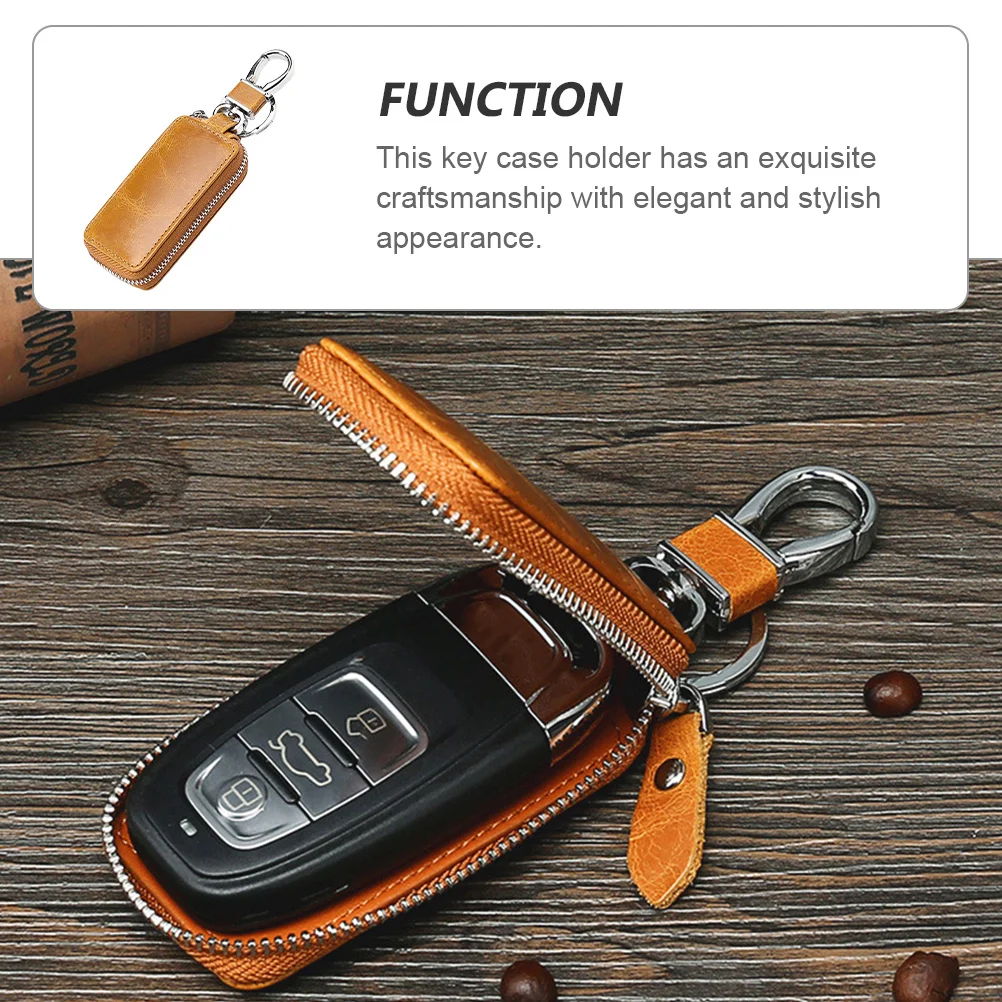 

Mini Car Key Case Top-Grain Cowhide Portable Zipper Holder Durable Hook for Men Car Keys Scratch Protection Motor Vehicle Key