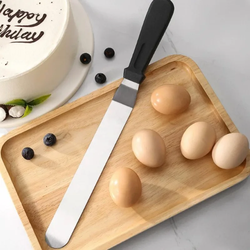 1PC Stainless Steel Cake Scraper 6/8/10/12 inch Plastic Handle Straight Curved Cream Spatula Baking Cake Cutter