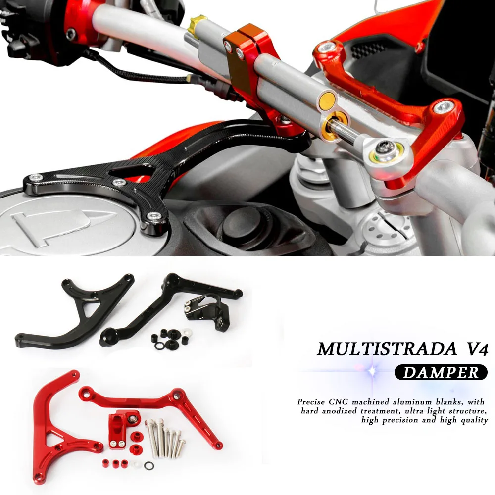 

For Ducati Multistrada V4 S 2021-2024 MULTISTRADA V4 RS Pikes Peak Motorcycle Steering Stabilize Damper Bracket With Logo Kit