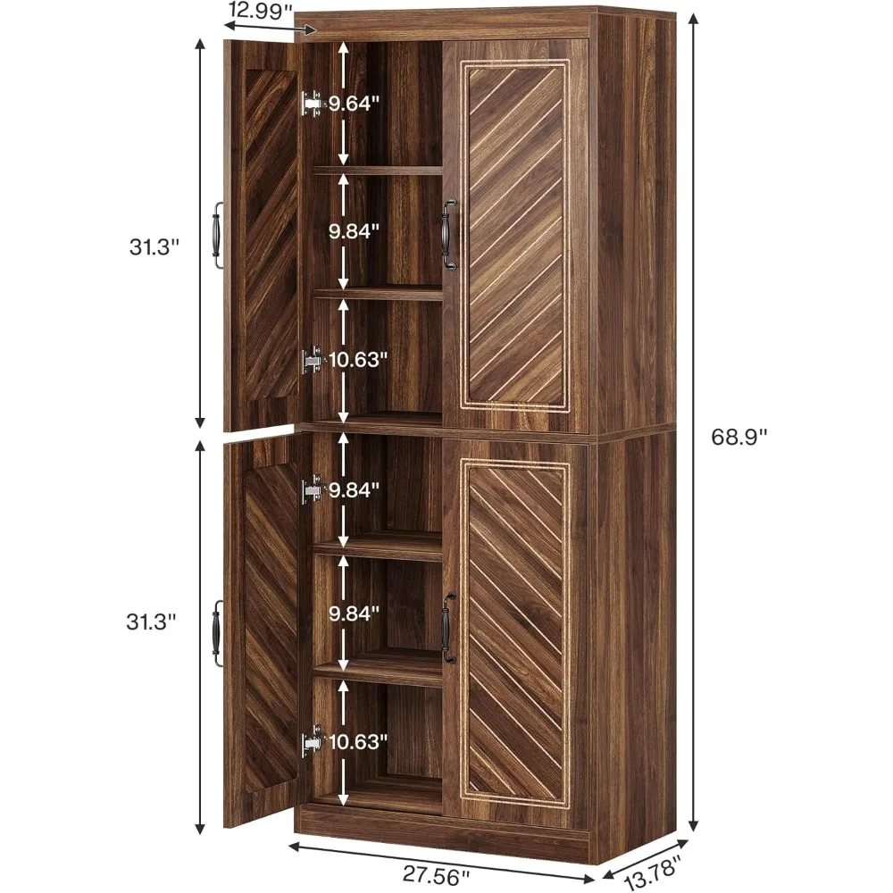 Tribesigns 69 خزانة مطبخ طويلة، خزانة مطبخ مخزن المزرعة مع 4 أرفف قابلة للتعديل لغرفة الطعام، غرفة المعيشة