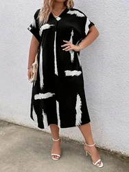 Plus Size Women Fashion Casual Dresses Summer Elegant Printing Temperament Long Dresses Women