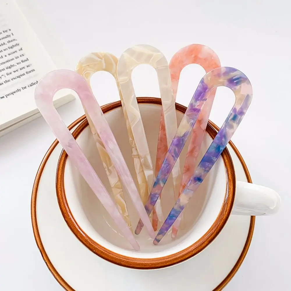 

Simple Bun Maker Acetate Girls All-match Korean Style Headwear Female Hair Accessories Checkerboard Hair Stick U-shaped Hairpin