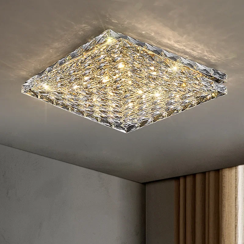 Light luxury crystal ceiling lamp modern simple living room dining room warm bedroom led square