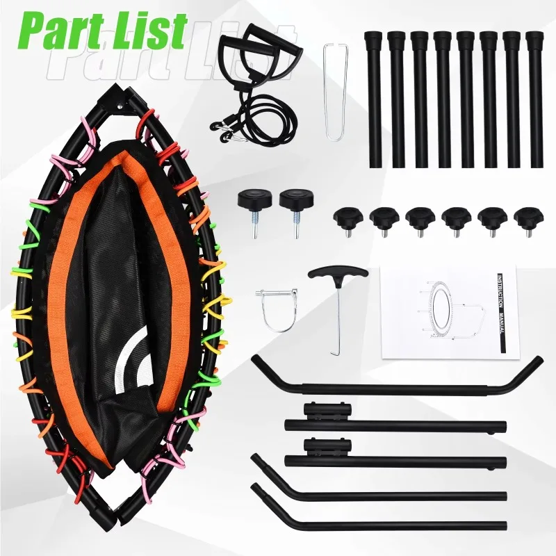 

Compact Heavy Duty Fitness Trampoline - Rebounder with Bungees & U-Shape Adjustable Cushion Handle for Family Fun