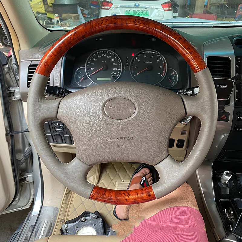 

Prado 120 Wooden Steering Wheel Replacement For Toy ota Land Cruiser FJ120 2003-2009 Accessories