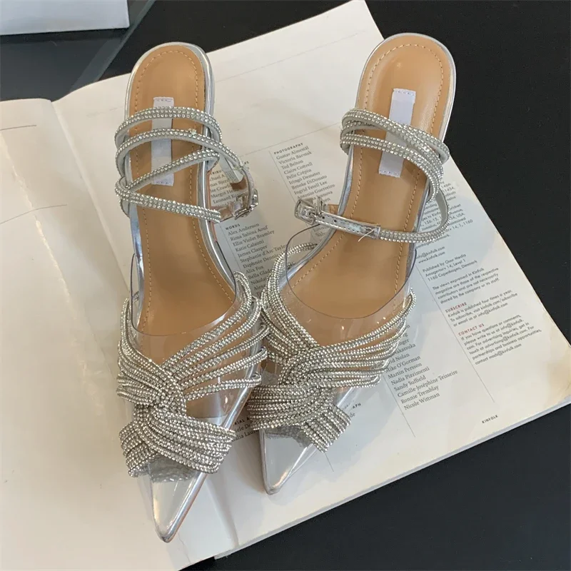 Eilyken Summer CRYSTAL Rhinestone PVC cinturino con fibbia trasparente décolleté da donna Slingbacks alla moda scarpe con tacco alto sottile