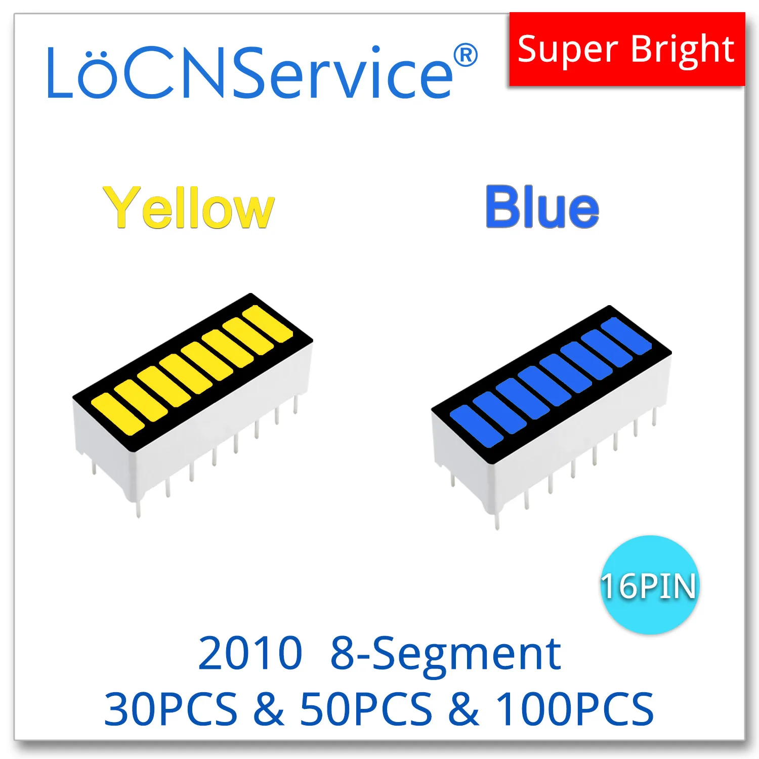 LoCNService 30PCS 50PCS 100PCS Yellow Blue 8-segment 2010 DIP16 Anode Bargraph LED Bar graph light display digital