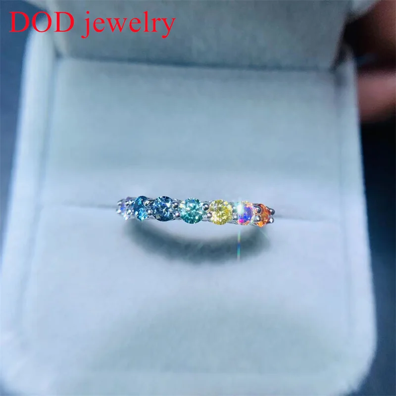 

DOD Silver 925 Ring for Women Colorful Moissanite Solitaire Ring Matching Half Eternity Wedding Band Engagement Bridal