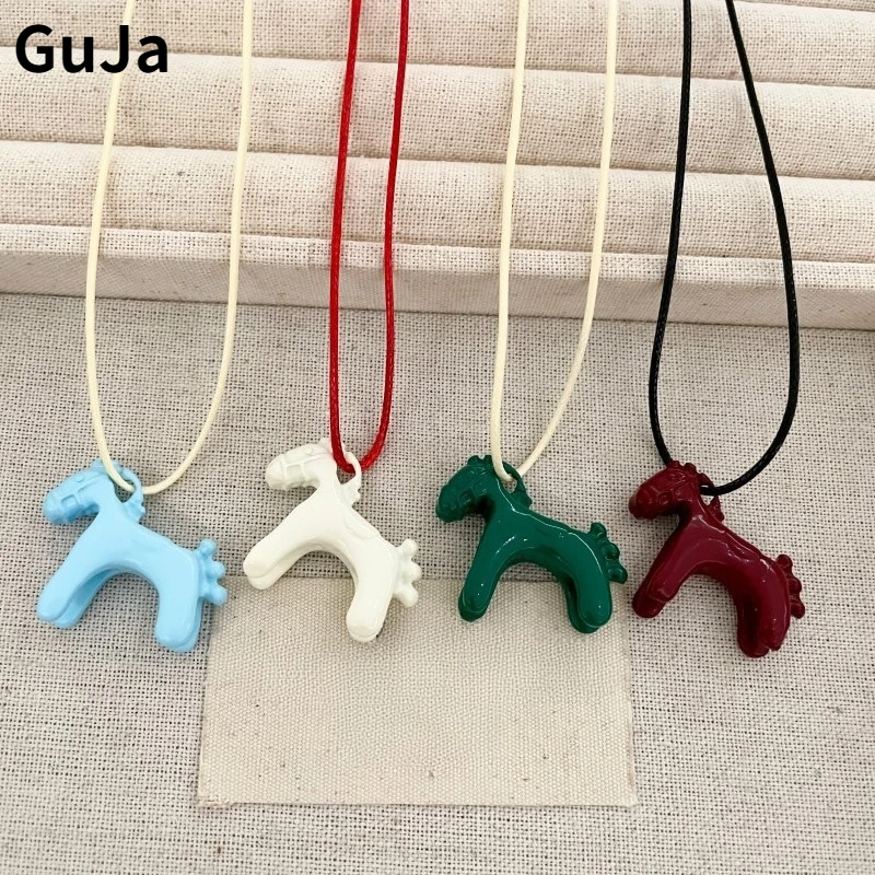 

Modern Jewelry Popular Lovely Colorful droplet oil three-dimensional small horse Pendant Necklace For Women Accessories Gifts
