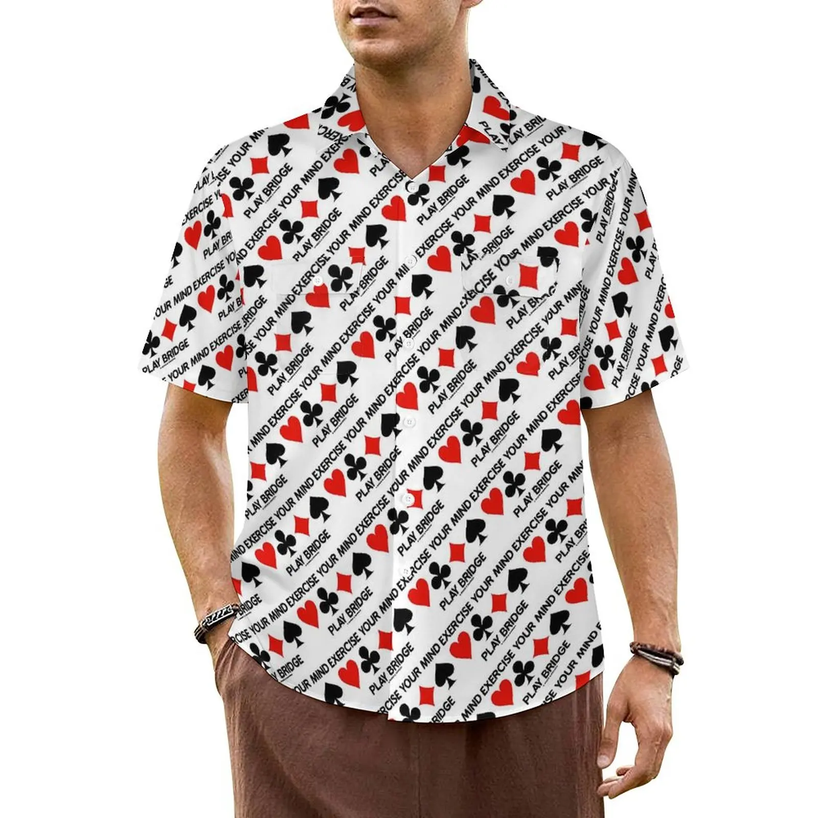 

Playing Cards Vacation Shirt Male Four Card Suits Print Vintage Casual Shirts Hawaiian Short Sleeves Graphic Plus Size Blouses