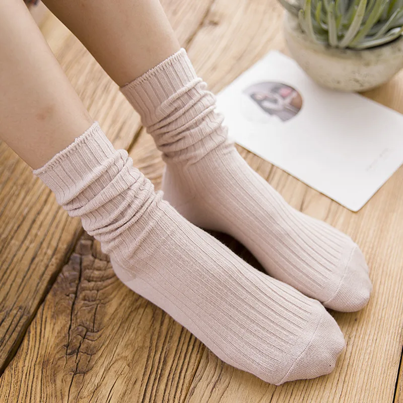 Loose Socks Women Cotton Solid Knitting 1pair Color Black Pink Student Girls Stockings Elegant Retro Long Socks Breathable