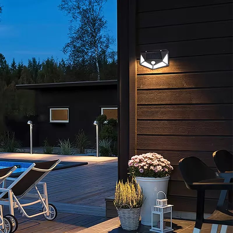 Imagem -02 - Livre Ip65 à Prova Dip65 Água Movido a Energia Solar 100 Led Modos Sensor de Movimento Luz Segurança Lâmpada Parede para Jardim Pátio Deck Garagem ao ar