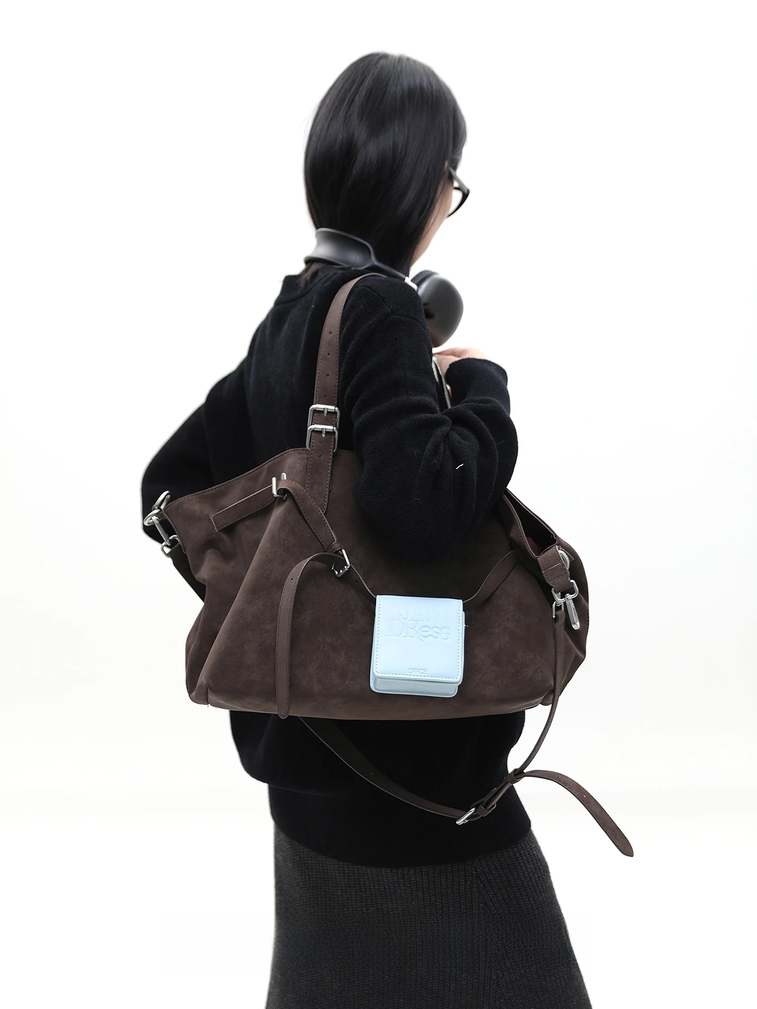 JANDRESS Original Design Deer Suede Commuter Tote Bag Women Large Capacity Single Shoulder Crossbody Bag Fashionable Belt Dec...