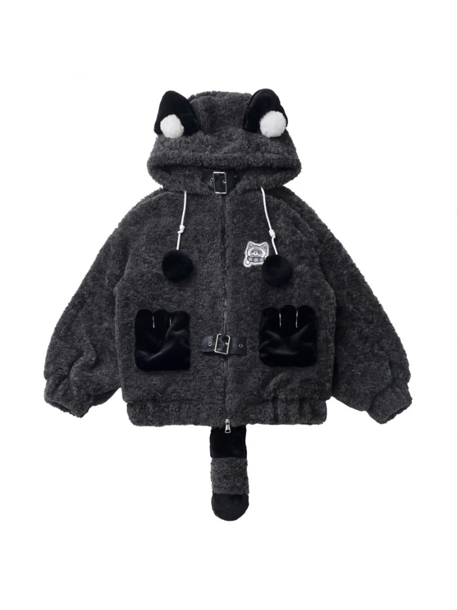 أزياء الشارع الشهير أسلوب فاسق فتاة الأذن مقنعين معاطف الكرتون التطريز الحلو بارد سميكة مجزوز الدافئة سترات سترات النساء الشتاء