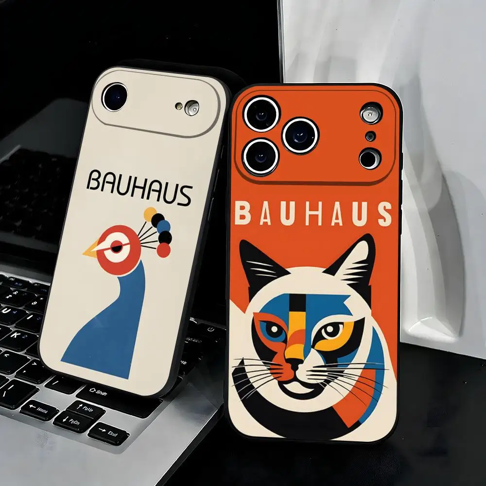 Abstrakte Bauhaus-Stil Handyhülle für iPhone 17 Air 16 E Pro Max 15 14 13 Mini 12 Pro 11 Max Plus Schwarze Weiche Schutzhülle