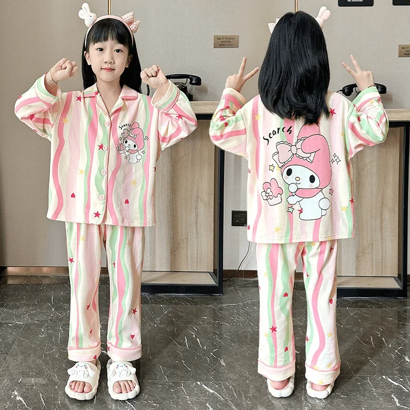 

Hello Kitty Cinnamoroll Anime Kawaii Sanrio Long Sleeve Pajamas Spring Autumn Cute Kuromi Long Sleeve Shirt Homewear Pants Gifts