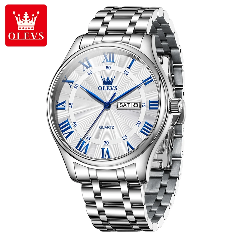 OLEVS 3663 Original Quartz Wristwatch for Man Waterproof Dual Calendar Auto Date Roman Dial Classic Business Men's Dress Watches
