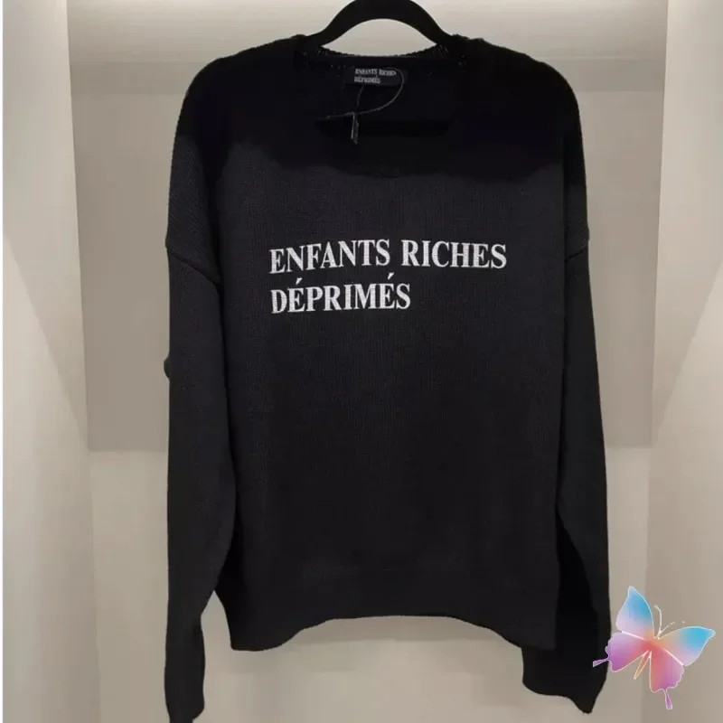 24ss Winter Enfants Riches Dprimes Sweaters Classic Letter Print Black Round Neck Tops ERD Knitted Sweatshirt Men Women Pullover