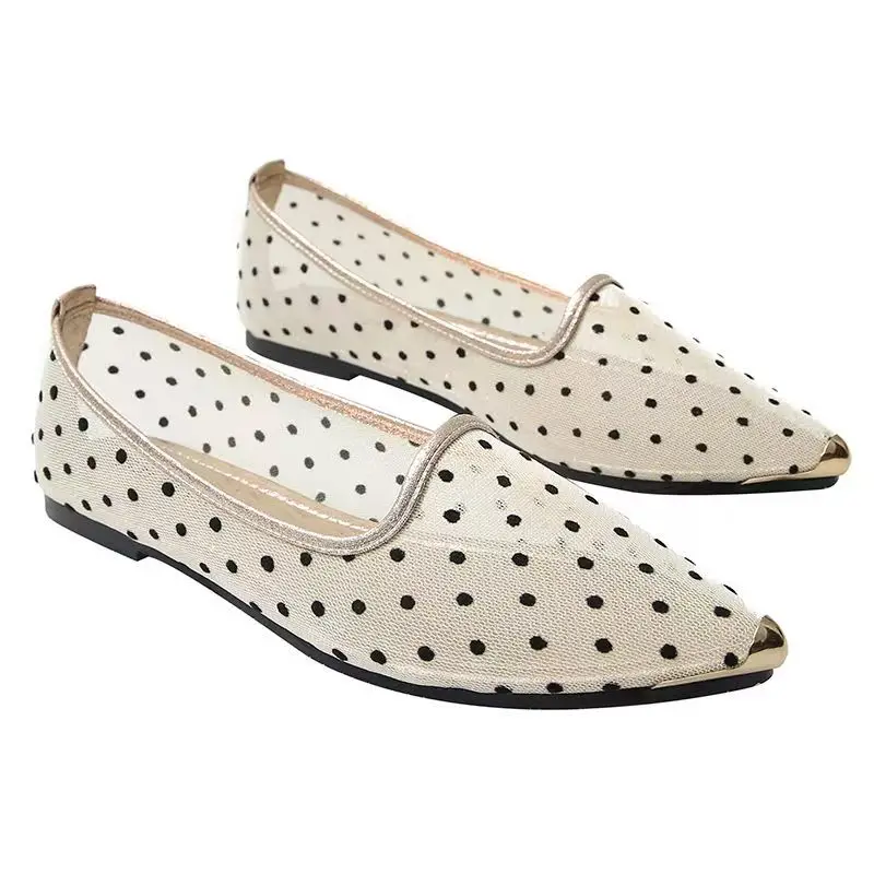 

Summer New Women's Summer New Mesh Flat Sole Shoe Pointed Toe Non Slip Breathable Shallow Slip On Wave Point Baotou Sandals