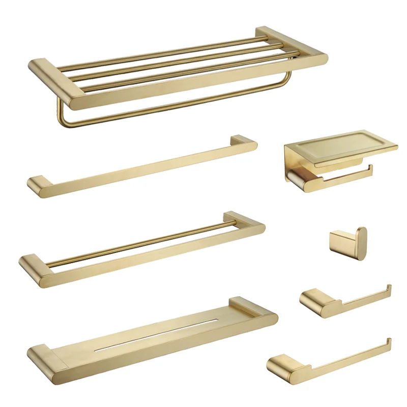 نحى الذهب اكسسوارات الحمام مجموعة فرشاة المرحاض حامل ورق المرحاض منشفة بار السكك الحديدية رف شماعات هوك صحن الصابون الأجهزة