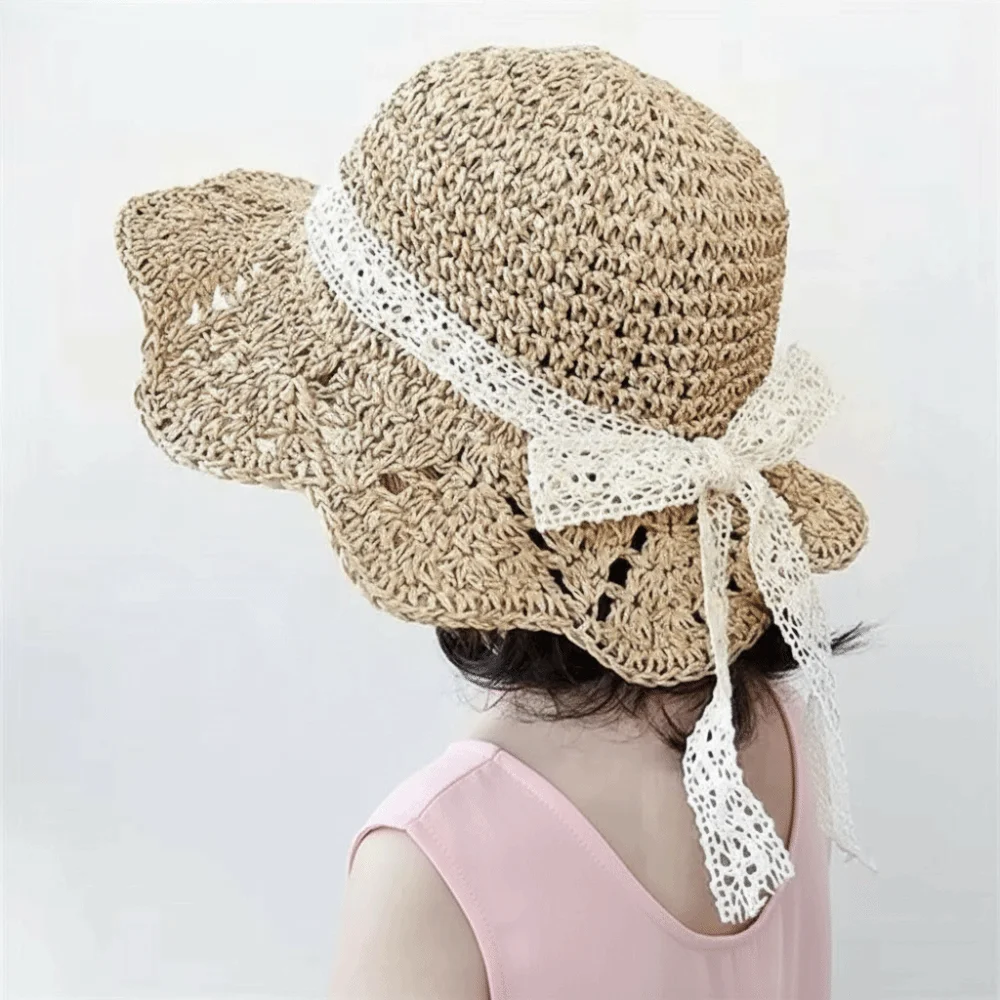 

New Lace Summer Straw Hat Breathable Wide Brim Beach Sun Hat Sun Protection Foldable Fisherman Cap Outdoor Travel
