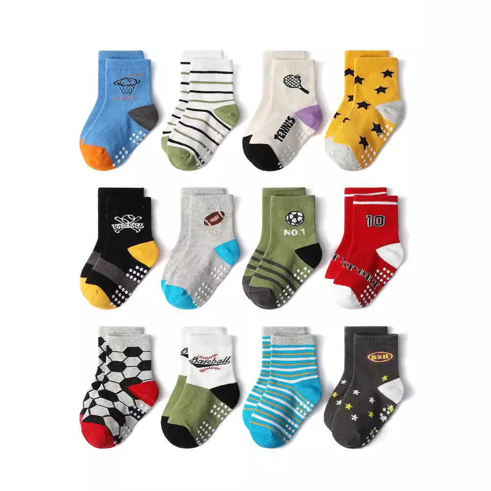 1/6/12 Pairs Lot Kids Floor Socks Sets for Baby Boys Cotton Non-slip Cute Cartoon Patterned Breathable Baby Trampoline Socks