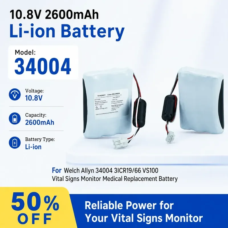 10.8V 2600mAh Li-ion Battery For Welch Allyn 34004 3ICR19/66 VS100 Vital Signs Monitor Medical Replacement Battery