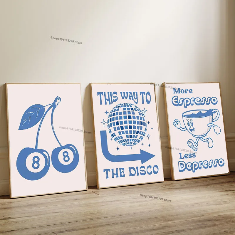 Blue Lucky You Cherry Disco Posters College Style Prints Wall Art Canvas Painting Aesthetic Poster Modern Living Room Home Decor